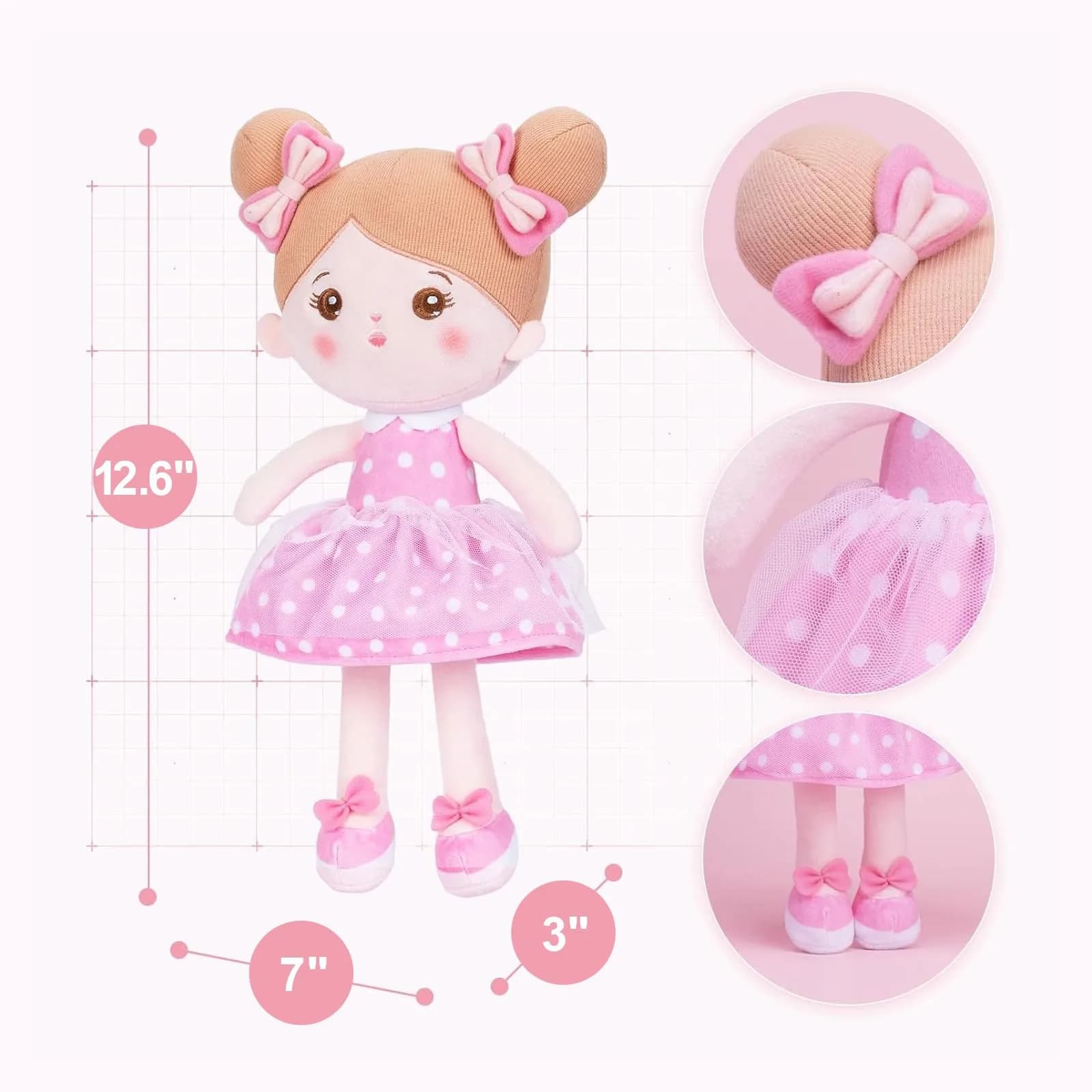OUOZZZ Soft Plush Baby Doll 12.6 Inch (32 cm) Pink Dress Snuggle Buddy | Safe & Soft for Kids 3+ - view 7