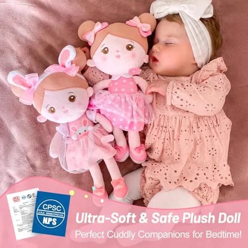 OUOZZZ Soft Plush Baby Doll 12.6 Inch (32 cm) Pink Dress Snuggle Buddy | Safe & Soft for Kids 3+ thumbnail 2