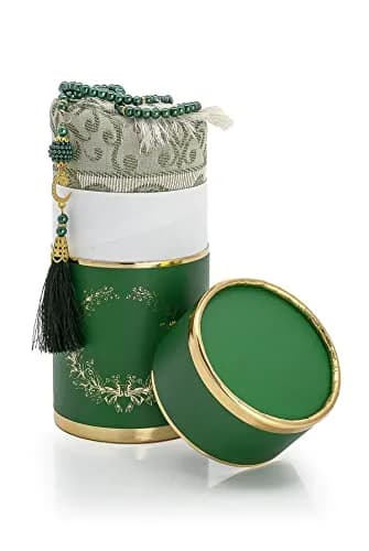 ihvan online Muslim Prayer Rug and Prayer Beads | Soft Taffeta Fabric, Green, Portable, Ideal Gift (70-120 chars) thumbnail 5