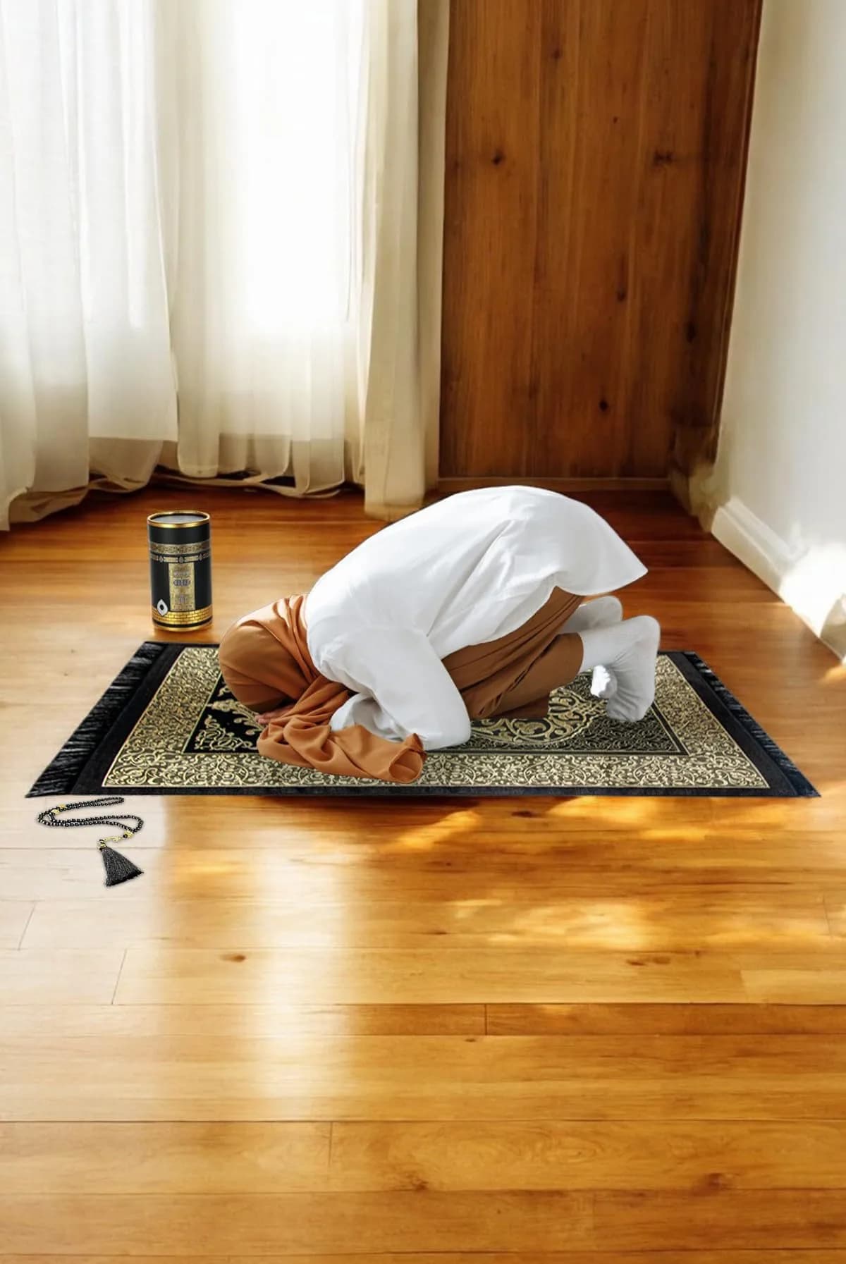 ihvan online Purple Prayer Rug with Beads - 117cm x 71cm (46" x 28") | Soft Taffeta Islamic Janamaz - view 5