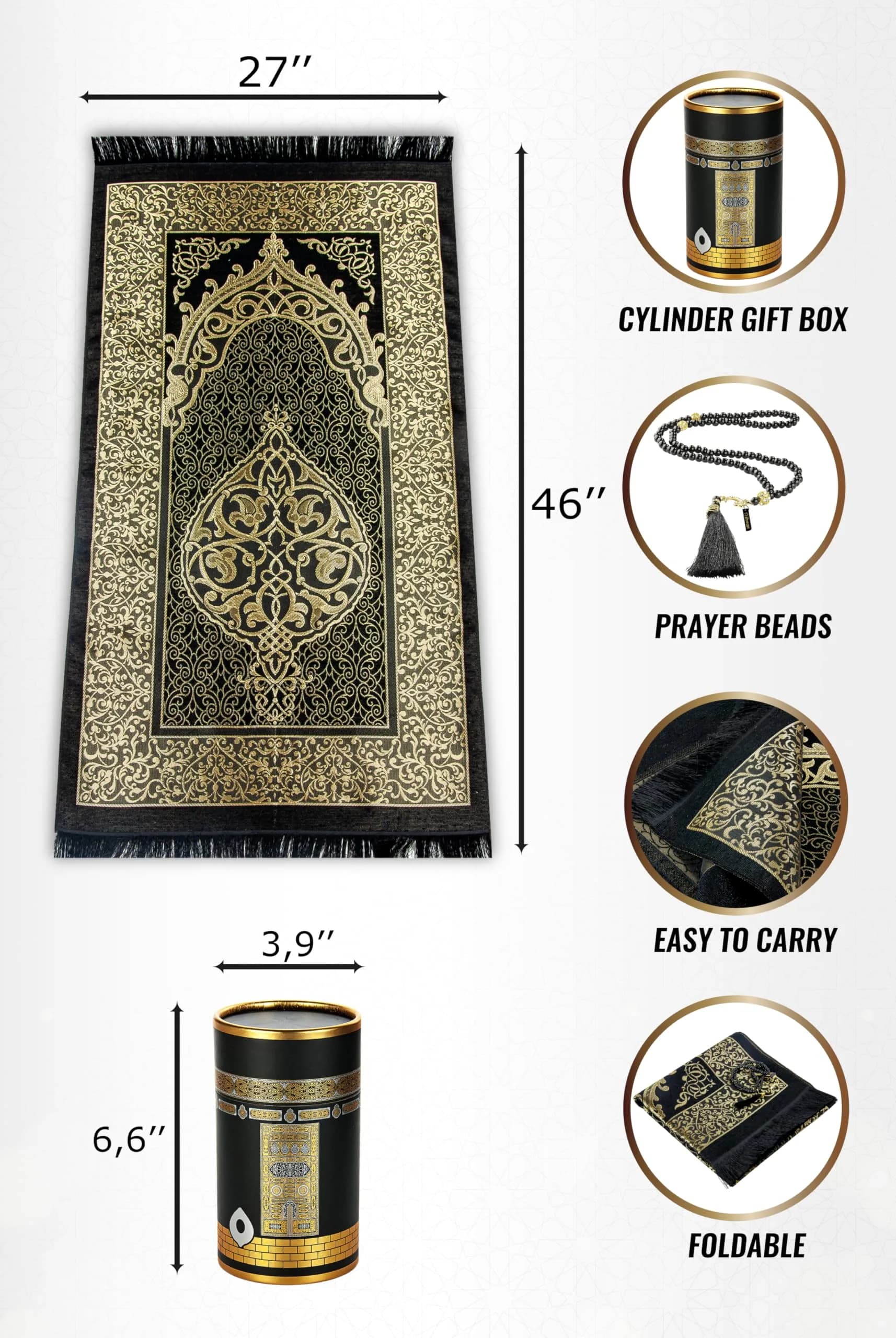 ihvan online Purple Prayer Rug with Beads - 117cm x 71cm (46" x 28") | Soft Taffeta Islamic Janamaz - view 6
