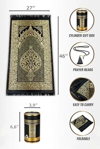 ihvan online Purple Prayer Rug with Beads - 117cm x 71cm (46" x 28") | Soft Taffeta Islamic Janamaz thumbnail 6