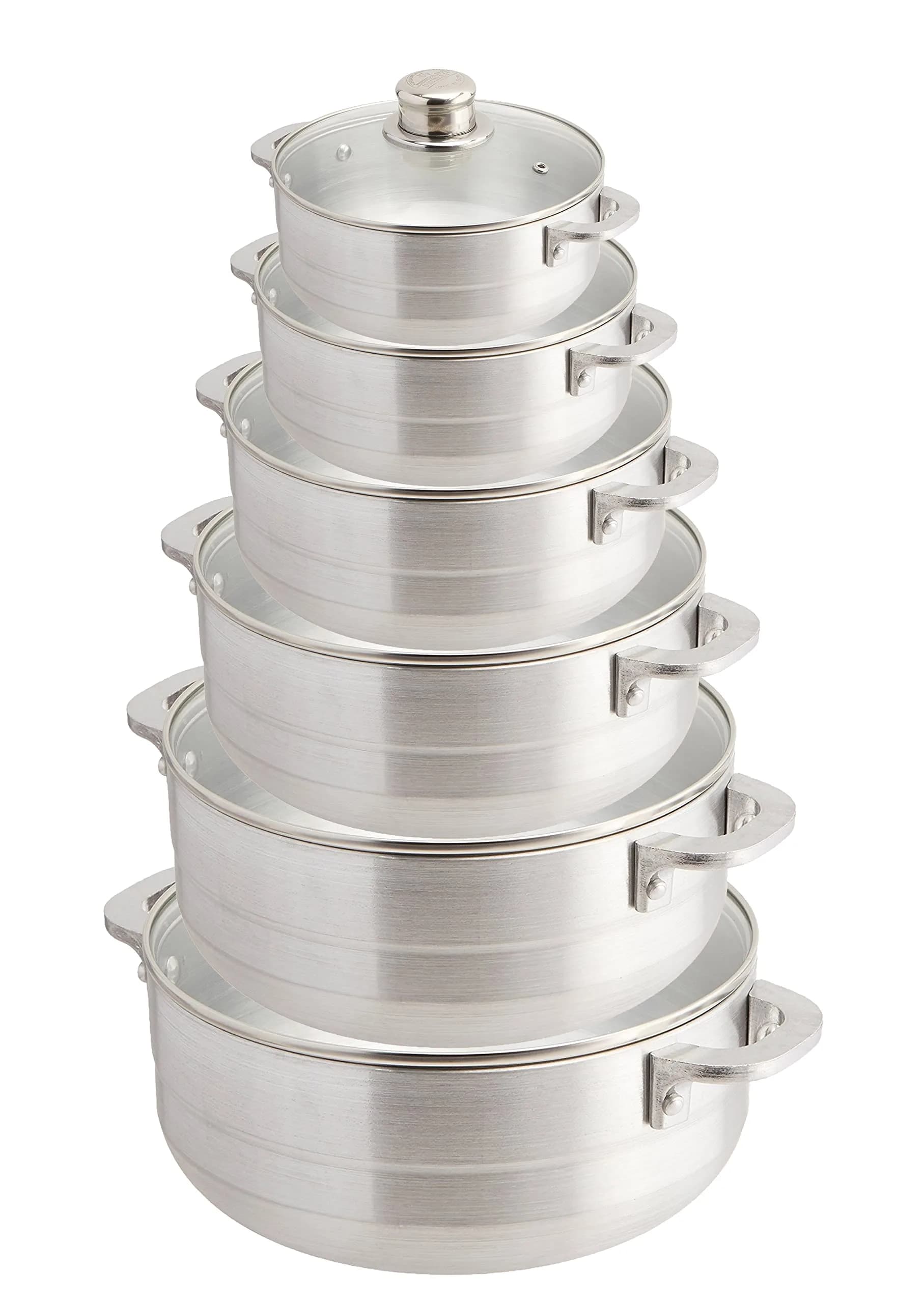 Uniware Heavy Gauge Aluminum Caldero Set of 6 | 1.7-13 QT | Superior Heat Distribution — 1.7/3.6/4.6/6.7/9.3/13 Quarts
