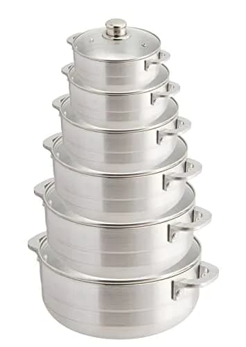 Uniware Heavy Gauge Aluminum Caldero Set of 6 | 1.7-13 QT | Superior Heat Distribution thumbnail 1