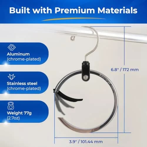 Rolly Hanger Rotating Closet Organizer, Aluminum Ring Accessory Hanger with 360° Swivel Hook & Spring Latch, Space Saving Holder for Belts, Hats, Ties, Scarves, Purses & Handbags (2 Pack) thumbnail 3