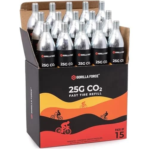 Gorilla Force 25g CO2 Cartridges (15 Pack) | Universal Bike Tire Inflator Refills thumbnail 1