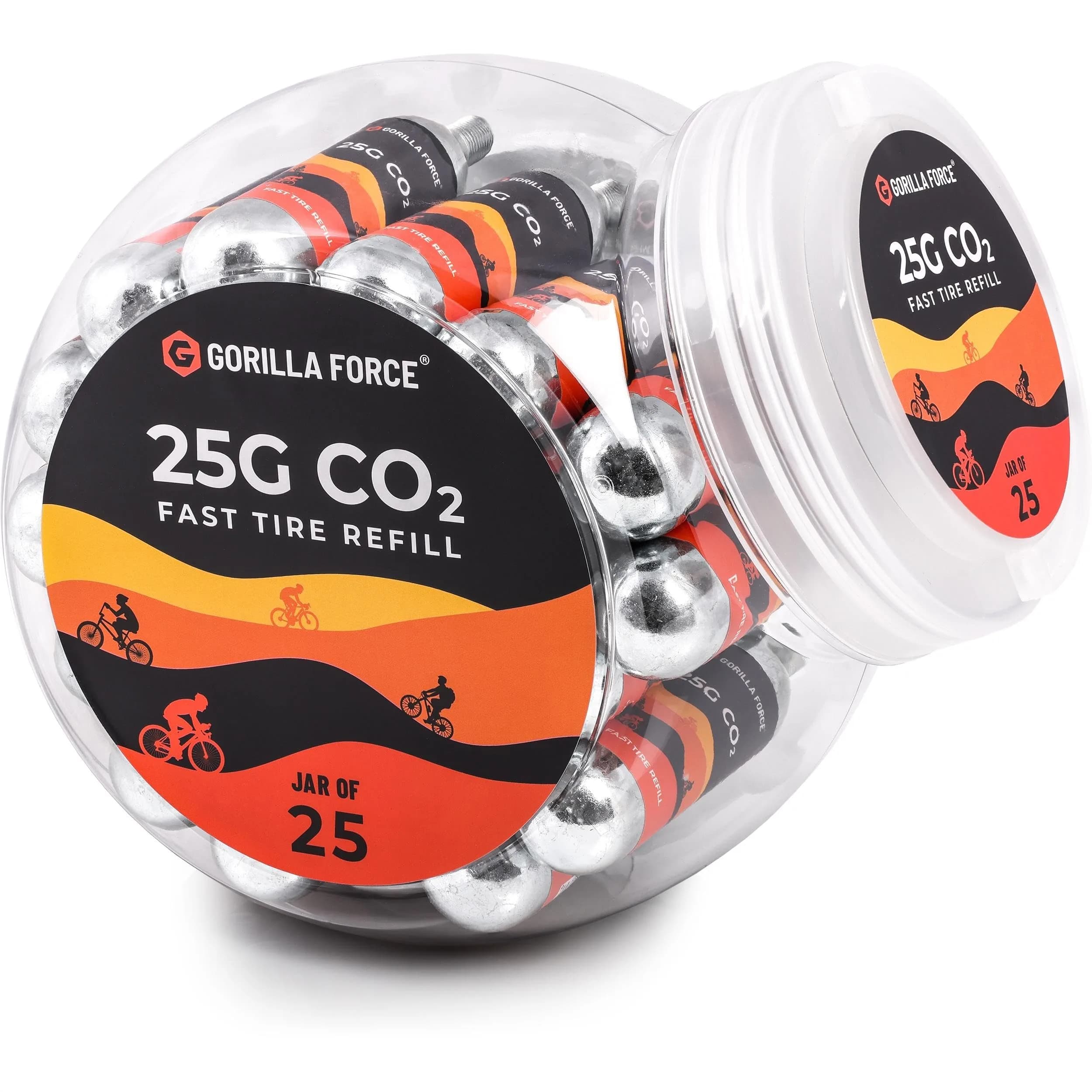 Gorilla Force 25g CO2 Cartridges (15 Pack) | Universal Bike Tire Inflator Refills — 25g Size