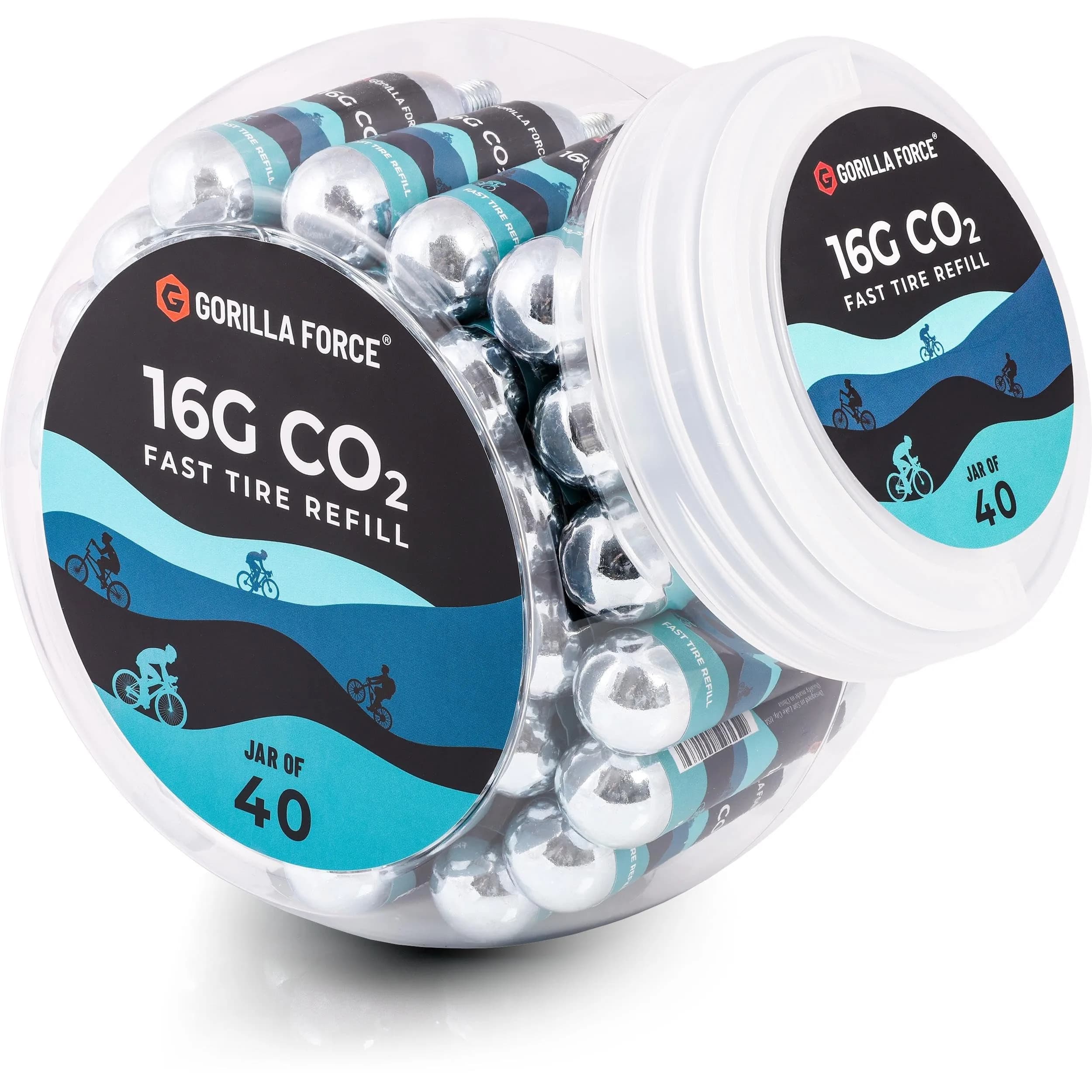 Gorilla Force 25g CO2 Cartridges (15 Pack) | Universal Bike Tire Inflator Refills — 16g Size