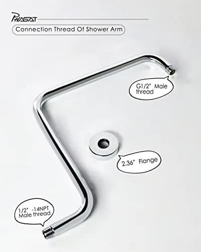 PHASAT S-Shaped Shower Arm 41cm (16.65") with Flange | High Rise Chrome Extension for Rainfall Shower Heads thumbnail 4
