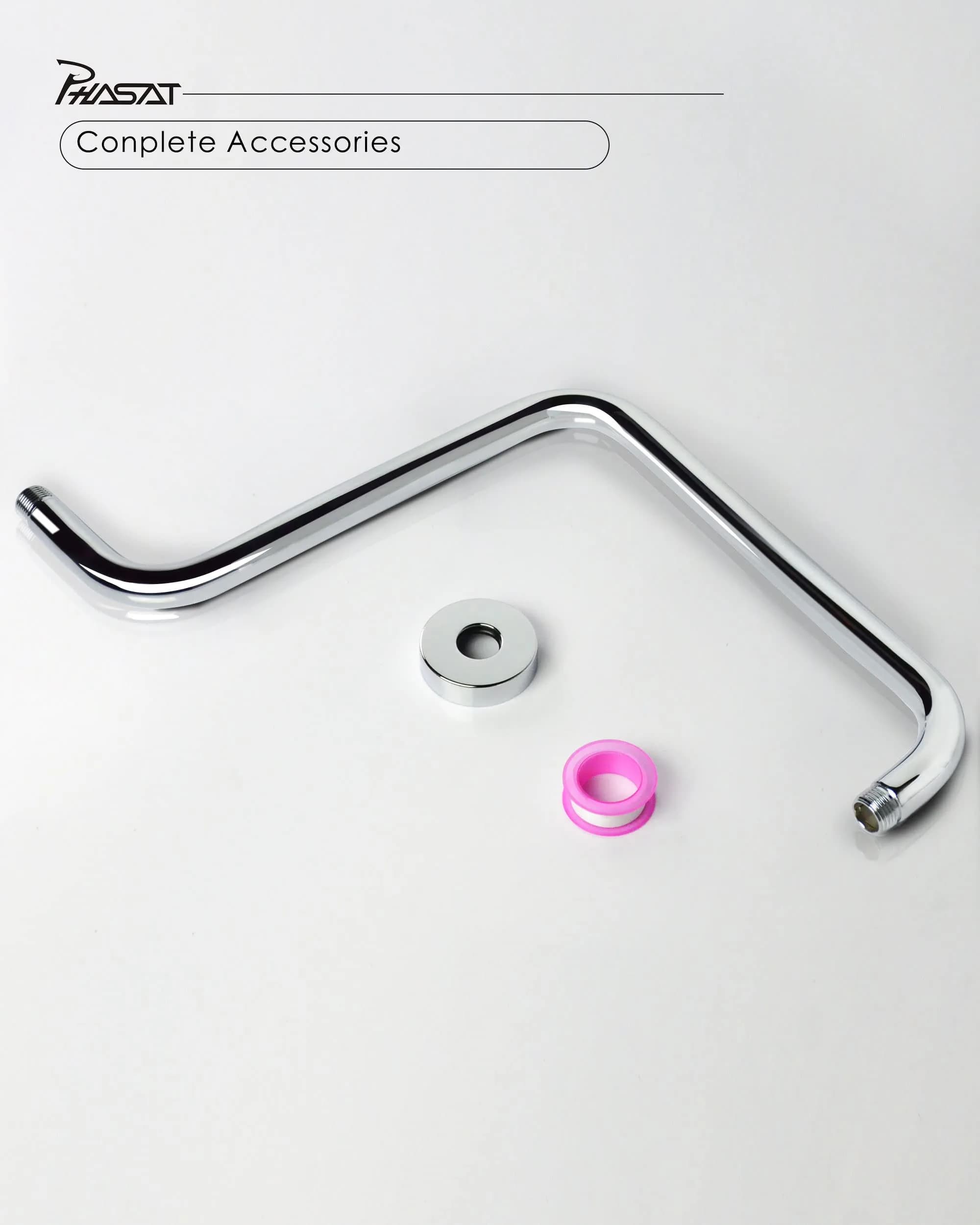 PHASAT S-Shaped Shower Arm 41cm (16.65") with Flange | High Rise Chrome Extension for Rainfall Shower Heads - view 6