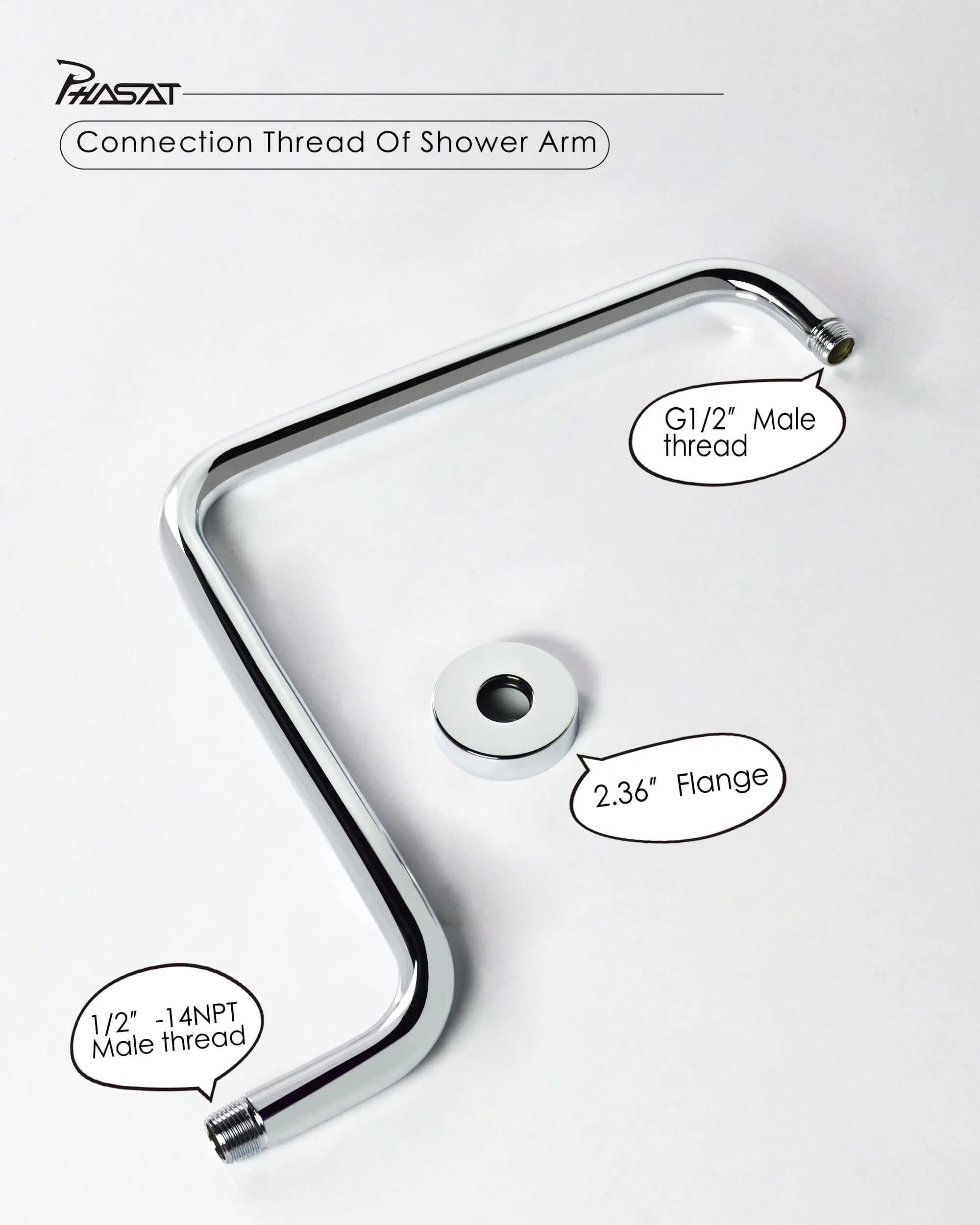 PHASAT S-Shaped Shower Arm 41cm (16.65") with Flange | High Rise Chrome Extension for Rainfall Shower Heads - view 4