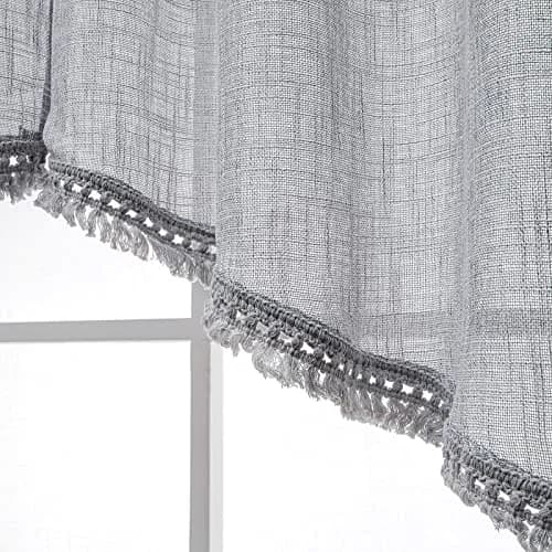 BD BEDA HOME Tassel Linen Textured Swag Curtain Valance, Grey, 36 x 36 in | Light-filtering, airy linen blend for home decor thumbnail 4