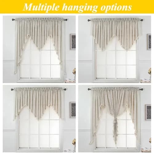 BD BEDA HOME Tassel Linen Textured Swag Curtain Valance, Grey, 36 x 36 in | Light-filtering, airy linen blend for home decor thumbnail 5