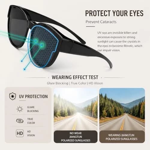 JIANGTUN Fit Over the Glass Sunglasses XL | Polarized UV Protection, Grey Lens thumbnail 4