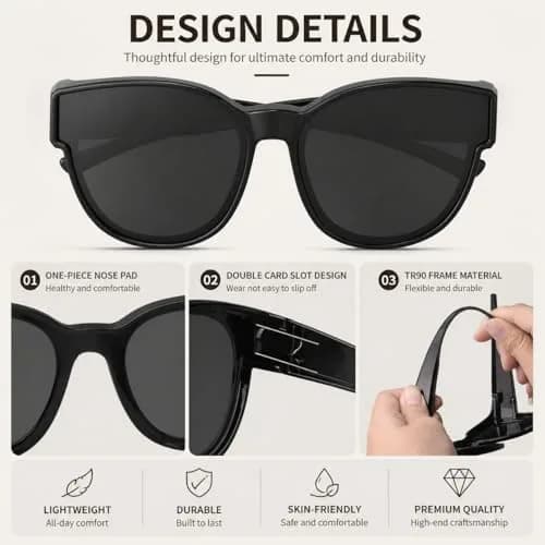 JIANGTUN Fit Over the Glass Sunglasses XL | Polarized UV Protection, Grey Lens thumbnail 5