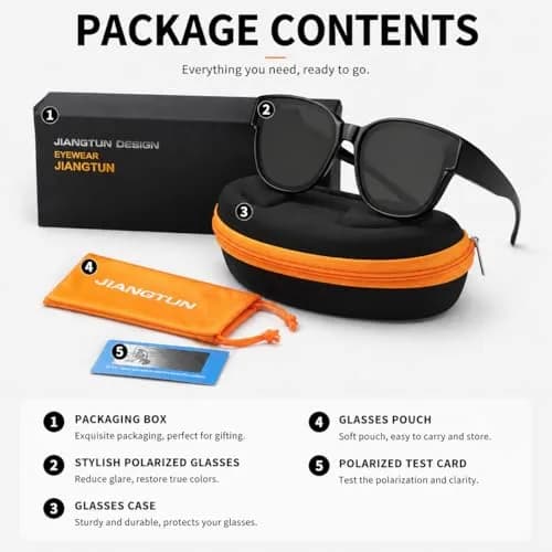 JIANGTUN Fit Over the Glass Sunglasses XL | Polarized UV Protection, Grey Lens thumbnail 6