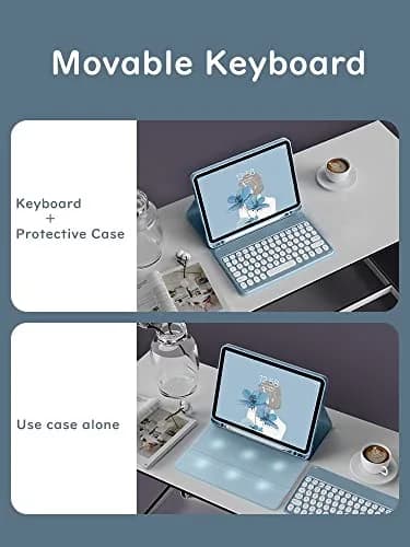 HENGHUI Keyboard Case for iPad Air 13" (M3/M2) & iPad Pro 12.9" (6th/5th/4th/3rd Gen) | Cute Round Key Detachable BT Cover (Black) thumbnail 4