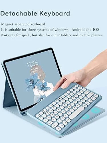 HENGHUI Keyboard Case for iPad Air 13" (M3/M2) & iPad Pro 12.9" (6th/5th/4th/3rd Gen) | Cute Round Key Detachable BT Cover (Black) thumbnail 3