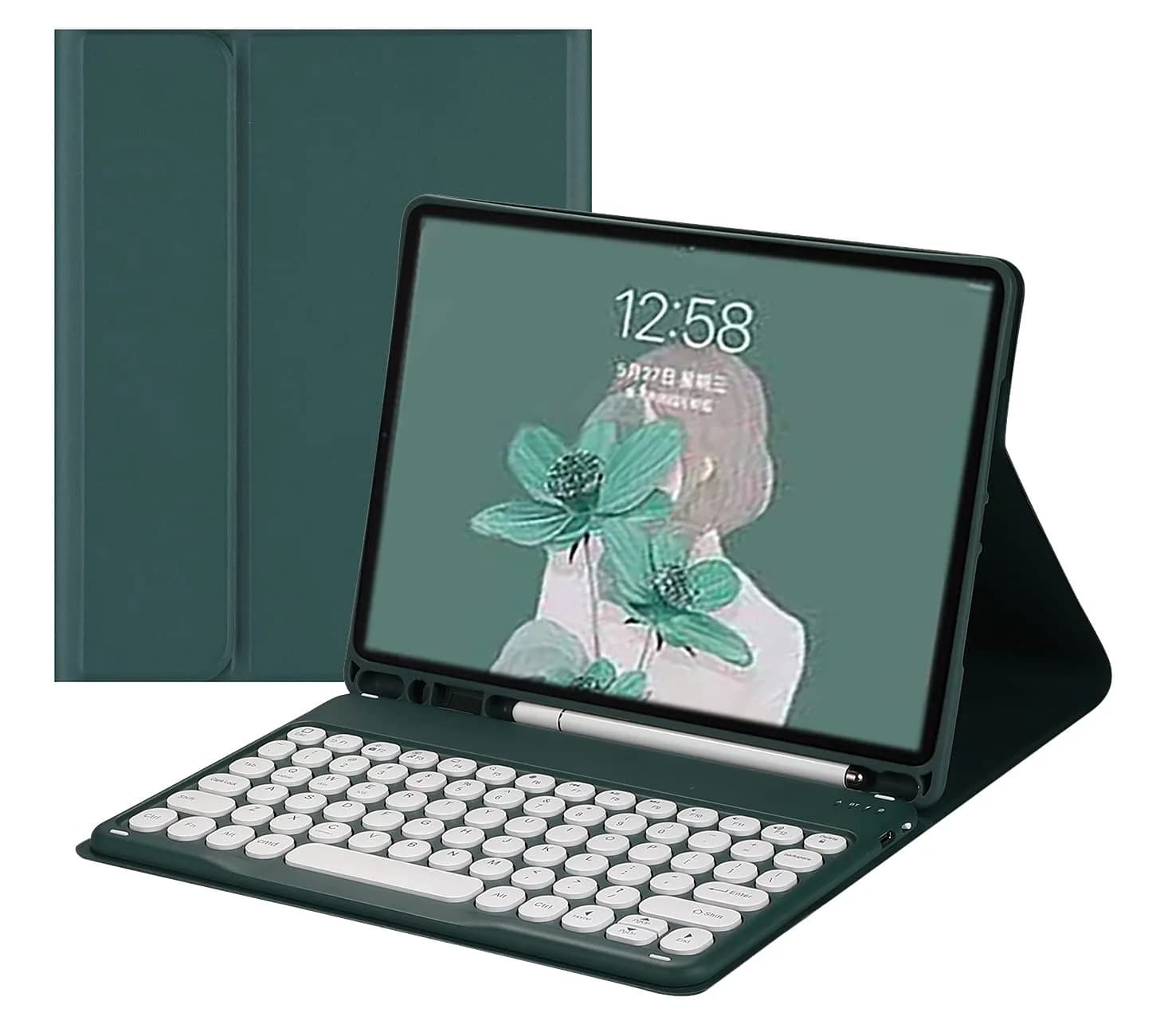 HENGHUI Keyboard Case for iPad Air 13" (M3/M2) & iPad Pro 12.9" (6th/5th/4th/3rd) | Cute Round Key Detachable BT Keyboard - main product image