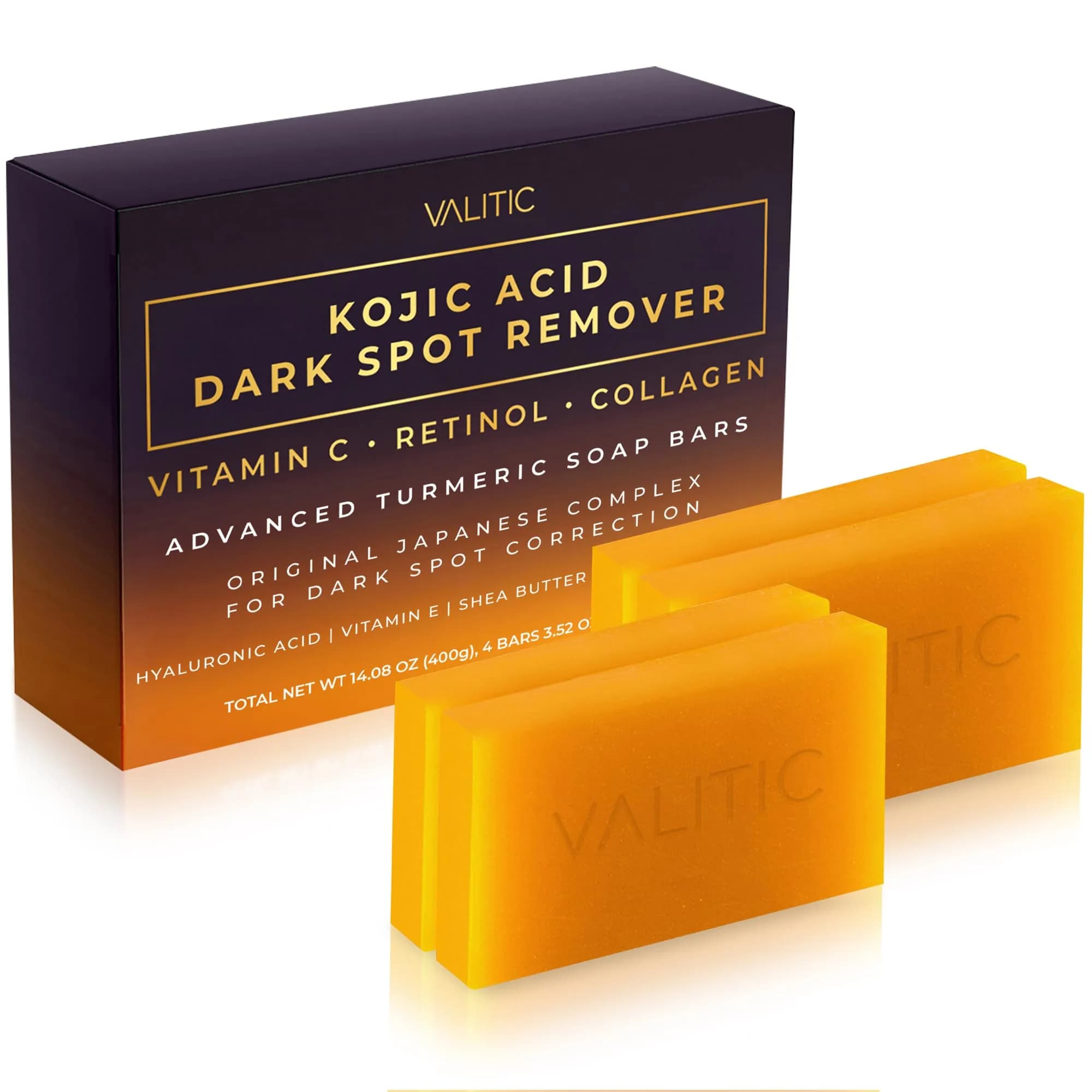 VALITIC Kojic Acid Dark Spot Remover Soap Bars 100g (3.52oz) 4-Pack | Japanese Complex for Even Tone & Glow