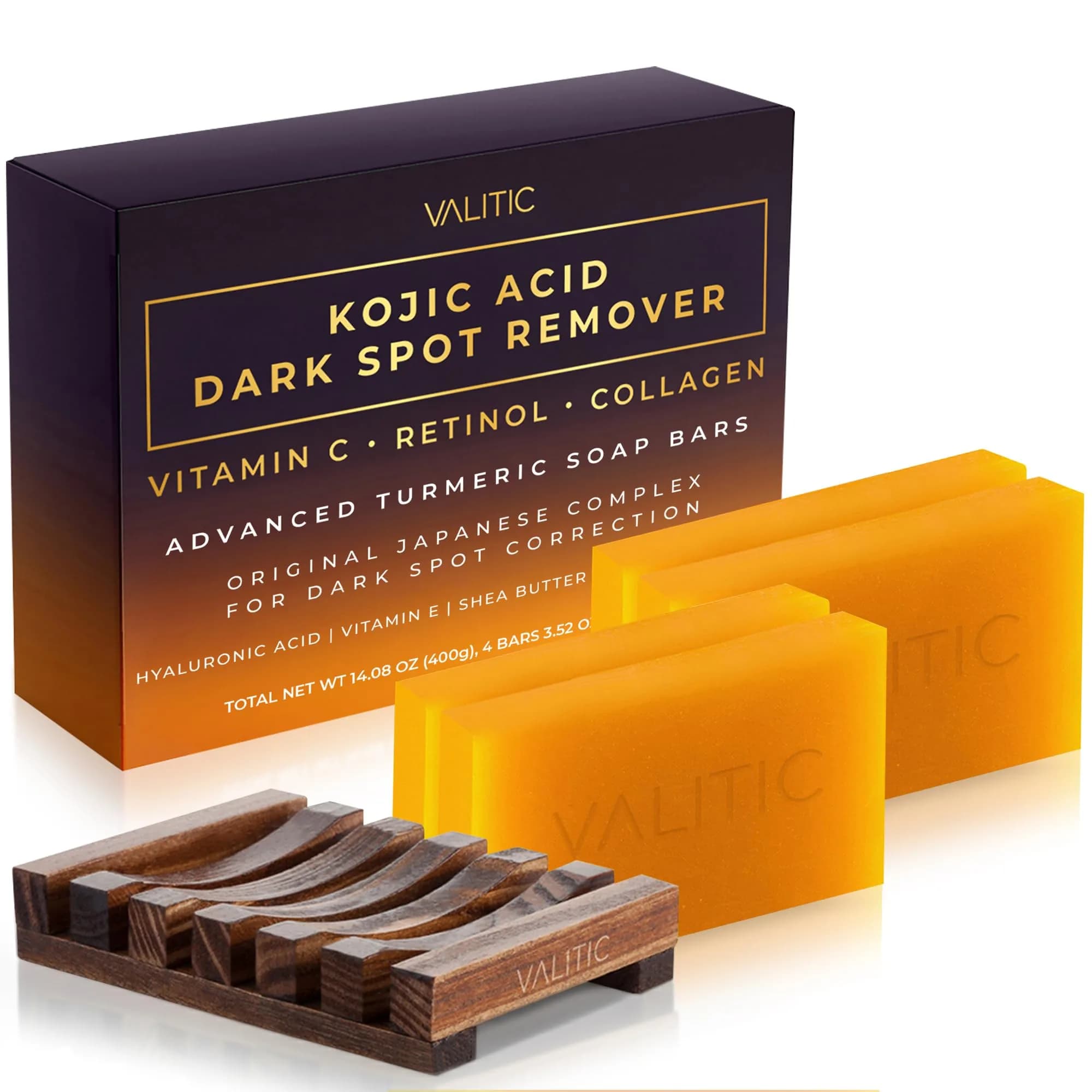 VALITIC Kojic Acid Dark Spot Remover Soap Bar 4 Pack (14 oz / 397 g) | Original Japanese Complex for Even Skin Tone