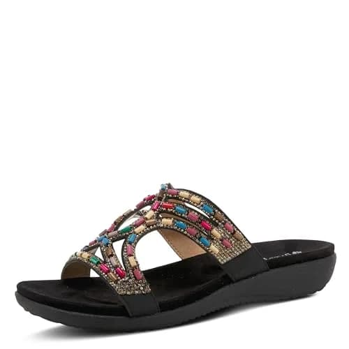 PATRIZIA Twirling Women's Slip-On Sandals – Crystal & Bead Embellished, Microsuede Footbed, 1¼” Heel, Black, EU 36 / US 5.5-6 | Casual Summer Style thumbnail 1