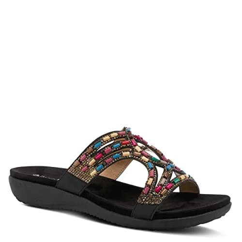 PATRIZIA Twirling Women's Slip-On Sandals – Crystal & Bead Embellished, Microsuede Footbed, 1¼” Heel, Black, EU 36 / US 5.5-6 | Casual Summer Style thumbnail 2