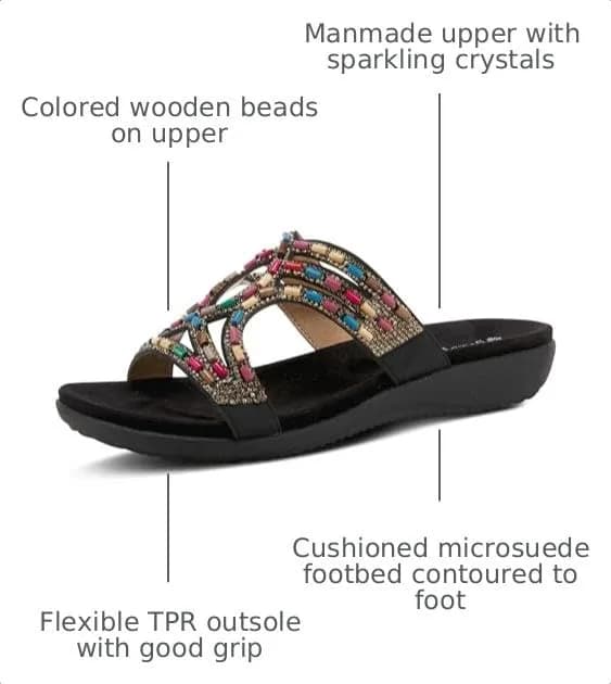 PATRIZIA Twirling Women's Slip-On Sandals – Crystal & Bead Embellished, Microsuede Footbed, 1¼” Heel, Black, EU 36 / US 5.5-6 | Casual Summer Style thumbnail 4