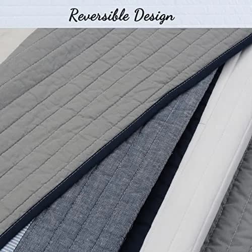 Cozy Line Home Fashions Tranquil Blue Gray Striped Boy 100% Cotton Reversible Quilt Bedding Set, Twin - All-Season (70-120c) thumbnail 5