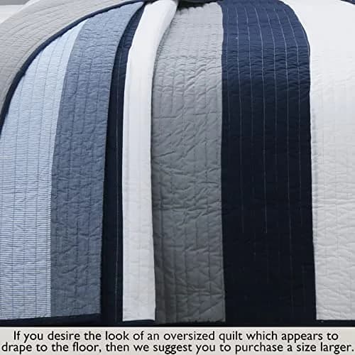Cozy Line Home Fashions Tranquil Blue Gray Striped Boy 100% Cotton Reversible Quilt Bedding Set, Twin - All-Season (70-120c) thumbnail 6