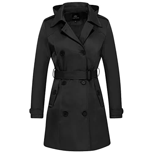 FARVALUE Women's Waterproof Trench Coat Double Breasted Windbreaker Large | Classic Belted Overcoat with Removable Hood thumbnail 1