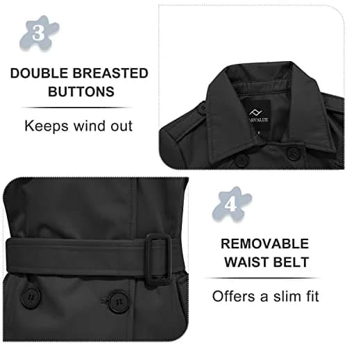 FARVALUE Women's Waterproof Trench Coat Double Breasted Windbreaker Large | Classic Belted Overcoat with Removable Hood thumbnail 5