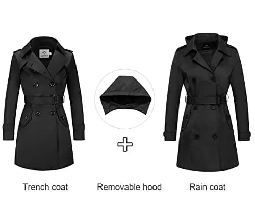 FARVALUE Women's Waterproof Trench Coat Double Breasted Windbreaker Large | Classic Belted Overcoat with Removable Hood thumbnail 3
