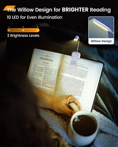 Glocusent Willow Book Light for Reading in Bed, 10 LED Bright Reading Light, 6.7cm (2.6in) Purple thumbnail 2
