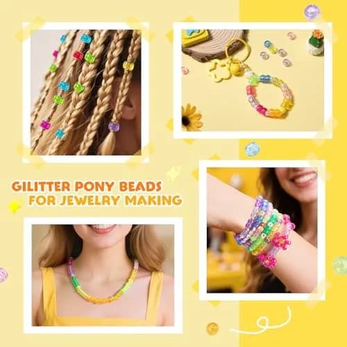 Simetufy 1200 pcs Pony Beads 6x9mm Glitter Clear Plastic Beads Transparent | DIY Craft Supplies for Kids & Adults thumbnail 7
