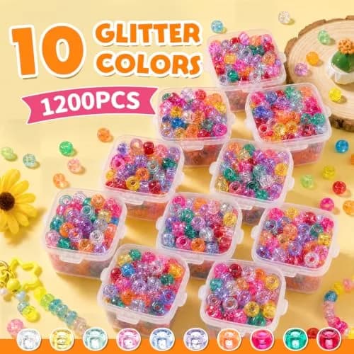 Simetufy 1200 pcs Pony Beads 6x9mm Glitter Clear Plastic Beads Transparent | DIY Craft Supplies for Kids & Adults thumbnail 3