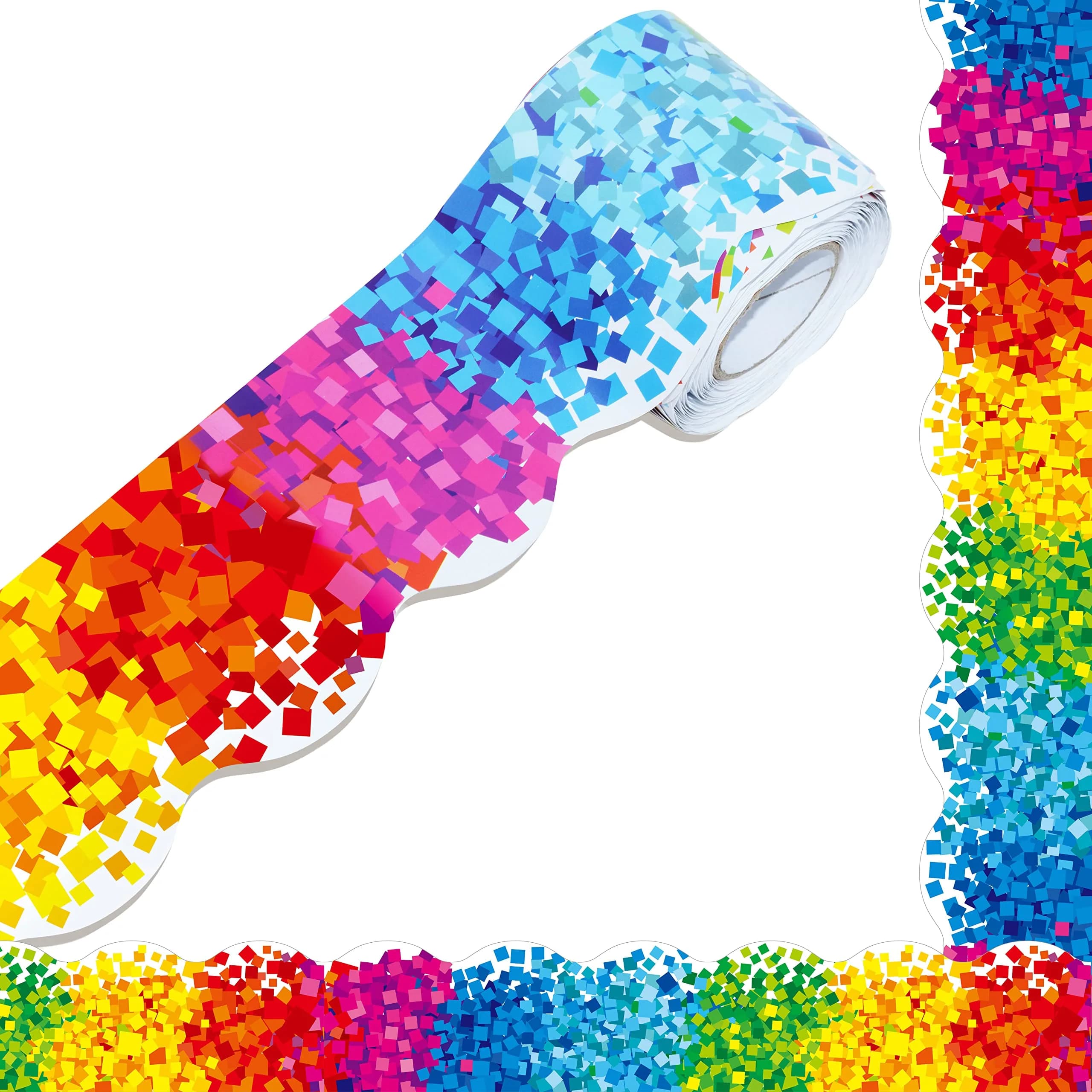 ERKE Confetti Scalloped Bulletin Board Borders 60 ft (18.3 m) | Rainbow Colors for Classrooms & Offices