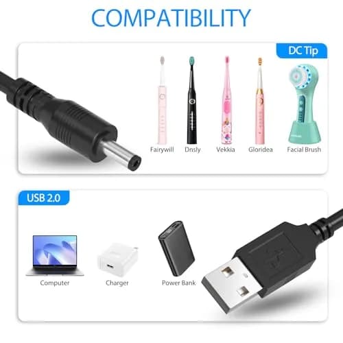 SIOCEN Electric Toothbrush Charger Cable 3ft Pink | Compatible with Fairywill FW917 SG508 FW-508 FW-507 thumbnail 5