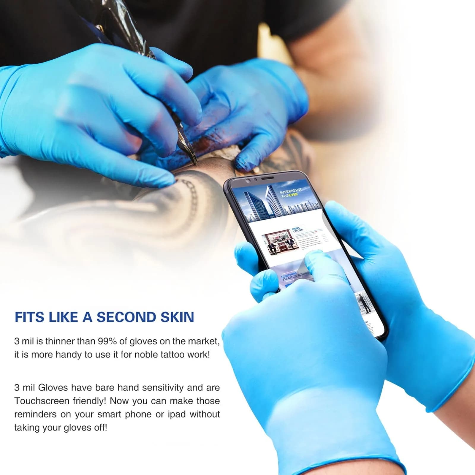 Infimor Blue Nitrile Gloves 3 mil Disposable Gloves, 100 Count (Large) - view 4