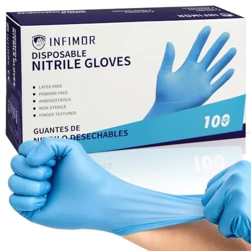 Infimor Nitrile Exam Gloves 3mil Blue X-Large (Pack of 100) | Latex Free, Powder Free, Food Safe thumbnail 1