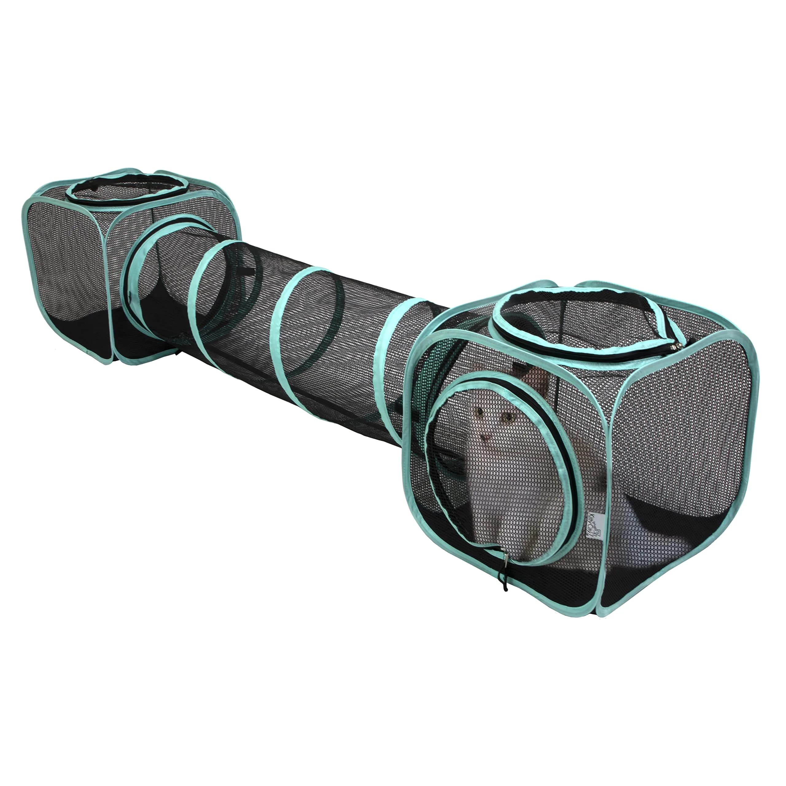 Kitty City Outdoor Catio Furniture and Play Kits for Cats, Two Way Tunnel | Durable Mesh Cat Play Set for Outdoors & Indoors — 2-Way Tunnel/Tent Combo