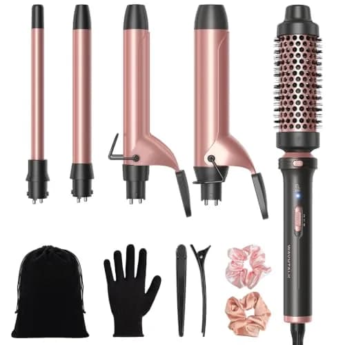 wavytalk 5 in 1 Curling Iron Set with Heated Round Brush | 0.5-1.25 inch Ceramic Barrels for Glamorous Styles thumbnail 1