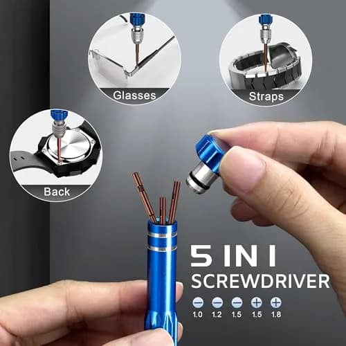 Jorest Watch Repair Kit for Battery Replacement & Link Removal, Resizing & Opener, 15-55mm Case Opener, 5-in-1 Screwdriver Set (Blue/Silver/Yellow/Gold/Black) thumbnail 5