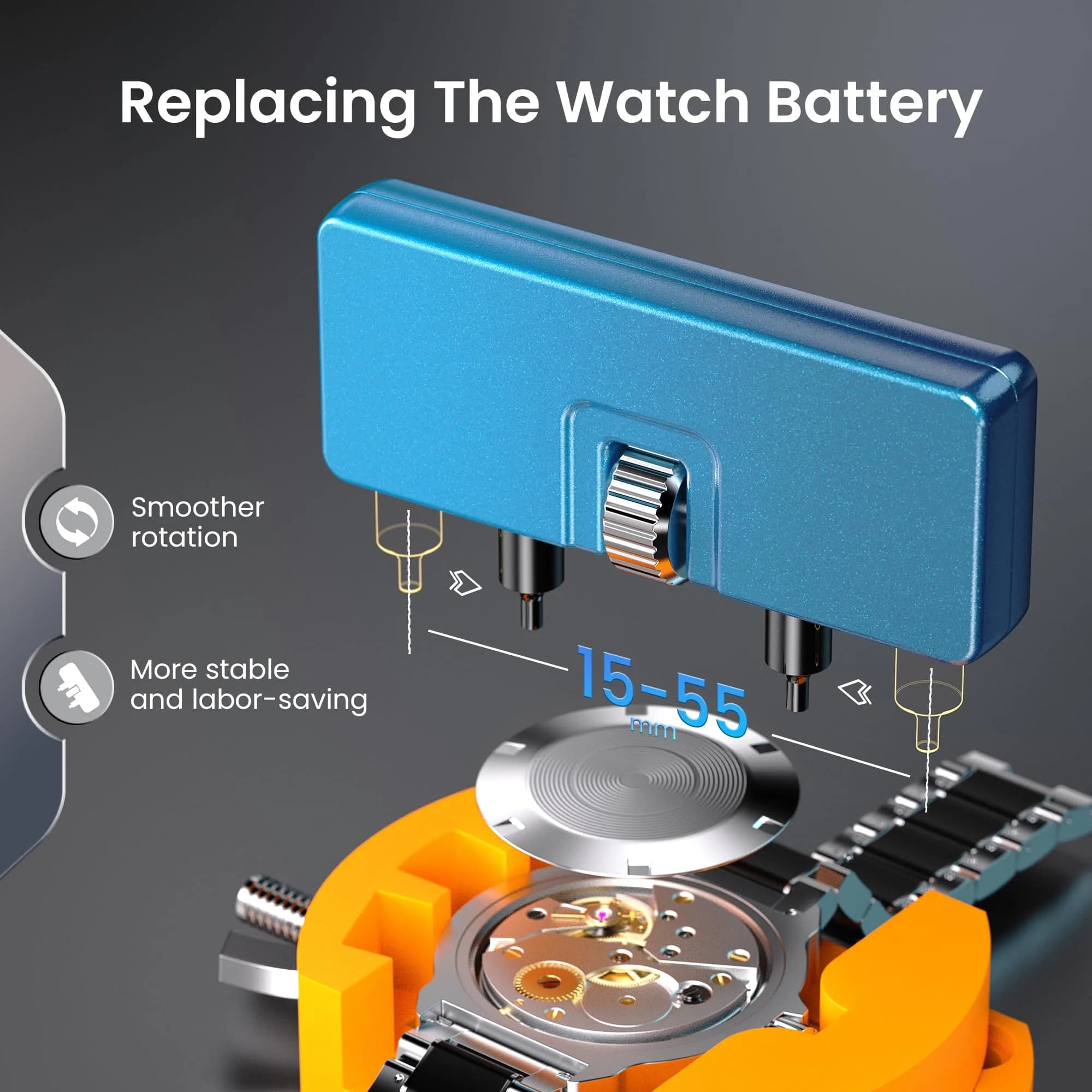 Jorest Watch Repair Kit for Battery Replacement & Link Removal, Resizing & Opener, 15-55mm Case Opener, 5-in-1 Screwdriver Set (Blue/Silver/Yellow/Gold/Black) - view 6