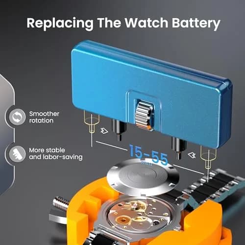 Jorest Watch Repair Kit for Battery Replacement & Link Removal, Resizing & Opener, 15-55mm Case Opener, 5-in-1 Screwdriver Set (Blue/Silver/Yellow/Gold/Black) thumbnail 6
