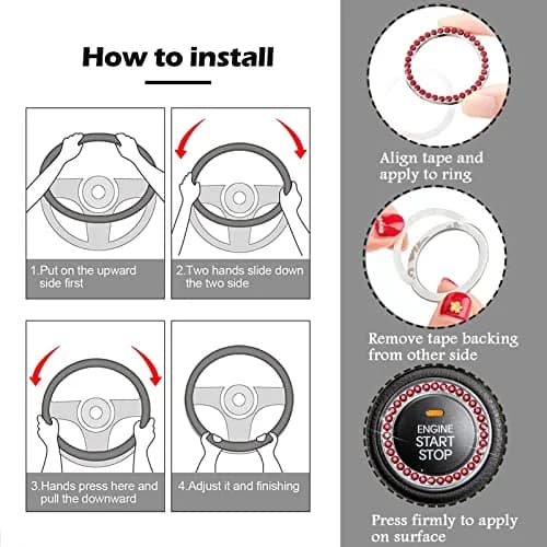 ZYNQACC Fluffy Steering Wheel Cover Set | Warm Soft Fuzzy Car Accessories for Women/Girls (15 Inch, Red) thumbnail 7