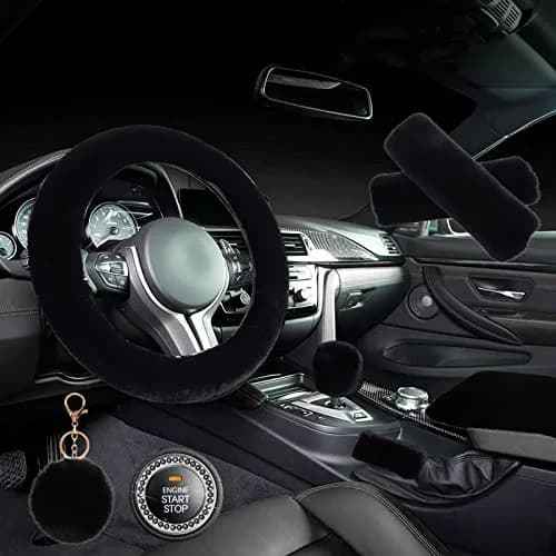 ZYNQACC Fluffy Steering Wheel Cover Set 15 Inches | Warm Soft Fuzzy Car Accessories for Women/Girls thumbnail 1
