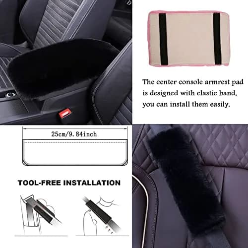 ZYNQACC Fluffy Steering Wheel Cover Set 15 Inches | Warm Soft Fuzzy Car Accessories for Women/Girls thumbnail 4