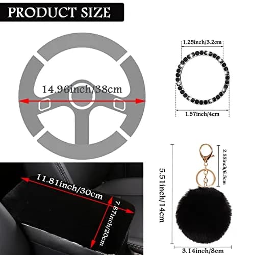 ZYNQACC Fluffy Steering Wheel Cover Set 15 Inches | Warm Soft Fuzzy Car Accessories for Women/Girls thumbnail 5
