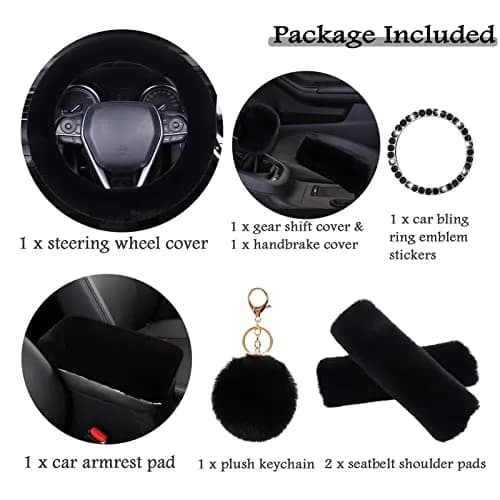 ZYNQACC Fluffy Steering Wheel Cover Set 15 Inches | Warm Soft Fuzzy Car Accessories for Women/Girls thumbnail 2